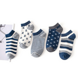 Anyfootwear 5 Pairs One Size 5-11 Mixed Color Striped Cotton Ankle Socks Spring Summer Unisex Navy Style Casual Breathable Socks