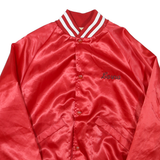 Mens Red Satin Button Jacket S Polyester Blend Varsity Style Embroidered