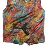 Mens Red & Multicoloured Waistcoat Crazy Pattern XS Woven Button Sleeveless Band