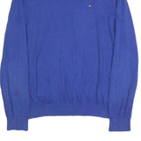 TOMMY HILFIGER Mens Blue Plain Crew Neck Basic Knit Jumper L Casual Cotton