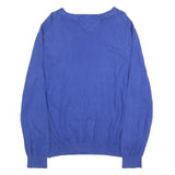 TOMMY HILFIGER Mens Blue Plain Crew Neck Basic Knit Jumper L Casual Cotton