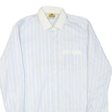M CLUB Mens White & Blue Striped Cotton Blend Shirt M Long Sleeve Button Collar
