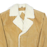 VELLION Mens Beige Leather Jacket M Suede Button Closure Sherpa Collar