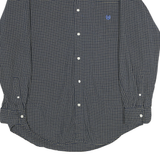 CHAPS Mens Navy Blue & Cream Check Long Sleeve Shirt L Button-Down Collar Cotton