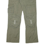 H&M Womens Cotton Blend Green Regular Straight Trousers W32 L28 Utility Style