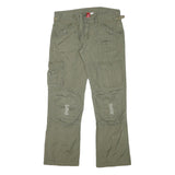 H&M Womens Cotton Blend Green Regular Straight Trousers W32 L28 Utility Style