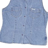 GUESS Womens Blue Denim Sleeveless Shirt XL Cotton Blend Casual