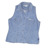 GUESS Womens Blue Denim Sleeveless Shirt XL Cotton Blend Casual