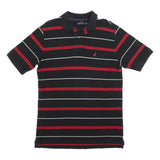 NAUTICA Mens Black & Red Striped Polo Shirt M Cotton Blend Casual Short Sleeve