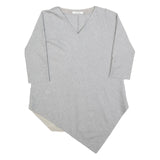 MAX MARA Womens Grey Cotton Blend Oversized Top 3/4 Sleeve V-Neck Asymmetric Hem