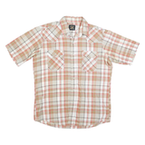 Mens Beige & Red Plaid Cotton Shirt L Button Short Sleeve Casual Summer Wear