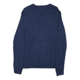 CALVIN KLEIN Mens Blue Plain Jumper V-Neck Basic Knit M Classic Cotton Blend