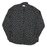 Mens Black Printed Cotton Blend Shirt M Casual Long Sleeve Button Closure
