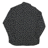 Mens Black Printed Cotton Blend Shirt M Casual Long Sleeve Button Closure