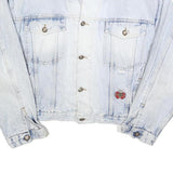 TOP IN JEANS Womens Blue Denim Jacket M Cotton Blend Floral Panel Button Closure