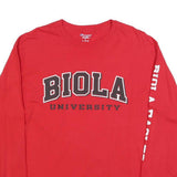 CHAMPION Mens Red Biola University Graphic Long Sleeve Crew Neck T-Shirt L