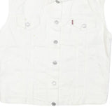 LEVI'S Womens White Cotton Blend Sleeveless Jacket M Button Closure Denim Vest