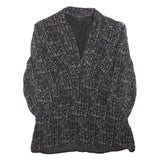 COAST Womens Black & Grey Printed Blouse Long Sleeve V-Neck UK 12 Silk Top