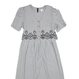 MISS DORBY Womens Grey & Black Embroidered Midi Dress Polyester Puff Sleeve L