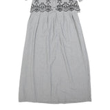 MISS DORBY Womens Grey & Black Embroidered Midi Dress Polyester Puff Sleeve L