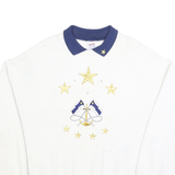 JERZEES Womens White & Navy Blue Polo Collar XL Cotton Blend Pullover Sweatshirt