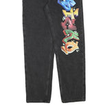 SICKO Womens Relaxed Black Denim Jeans W30 L31 Graffiti Print Cotton Blend Zip