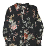 ZARA Womens Black Floral Shirt Long Sleeve Collared M Cotton Blend Lightweight