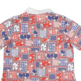 Womens Red Blue White Patchwork Pattern Shirt M Short Sleeve Button Front
