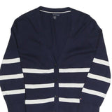 TOMMY HILFIGER Womens Navy Blue & White Striped Patterned Button Up Jumper