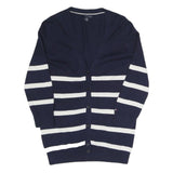 TOMMY HILFIGER Womens Navy Blue & White Striped Patterned Button Up Jumper