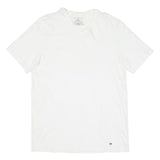 TOMMY HILFIGER Mens White V-Neck T-Shirt L Cotton Blend Classic Plain