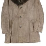 Mens Beige Wool Button Jacket L Classic Plain Winter Coat Warm