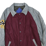 Mens Burgundy & Grey Wool Blend Button Jacket M Leather Sleeves Patch Detail
