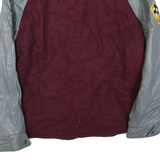 Mens Burgundy & Grey Wool Blend Button Jacket M Leather Sleeves Patch Detail