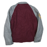 Mens Burgundy & Grey Wool Blend Button Jacket M Leather Sleeves Patch Detail