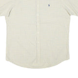 RALPH LAUREN Mens Cream & Blue Checked Shirt L Cotton Blend Short Sleeve Button