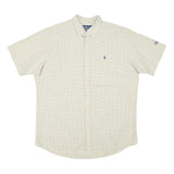 RALPH LAUREN Mens Cream & Blue Checked Shirt L Cotton Blend Short Sleeve Button