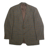 HOSTETTER MODE Mens Brown & Blue Wool Checked Classic Jacket XL Button Wool