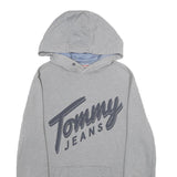 TOMMY JEANS Mens Grey Hoodie S Cotton Blend Pullover Logo Print Casual
