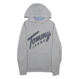 TOMMY JEANS Mens Grey Hoodie S Cotton Blend Pullover Logo Print Casual