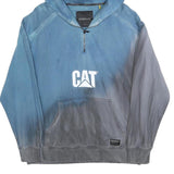 CATERPILLAR Mens Blue & Grey Hoodie S Cotton Blend Pullover CAT Logo Half Zip