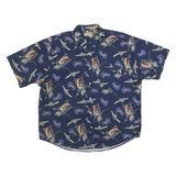 NATURAL ISSUE Mens Blue Pattern Shirt XL Cotton Button Sleeve Casual Short
