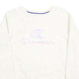 CHAMPION Womens White Crew Neck M Cotton Blend Logo Sweatshirt Pullover