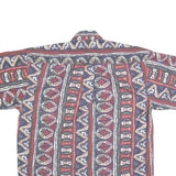 Mens Blue Red Pattern Cotton Short Sleeve Shirt L Casual Summer