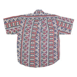 Mens Blue Red Pattern Cotton Short Sleeve Shirt L Casual Summer