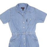 GLORIA VANDERBLIT Womens Blue Denim Playsuit Short Sleeve Button Front M Casual