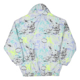 Womens White Abstract Print Zip Polyester Blend Jacket L Casual Outerwear