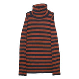 DKNY Womens Rust & Black Patterned Jumper Roll Neck Rib Knit Size S Striped
