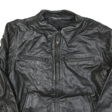 Mens Black Leather Jacket XL Zip Front Classic Fit Plain Stylish