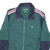 TRUE RELIGION Mens Green & Navy Zip Jacket M Cotton Blend Track Style